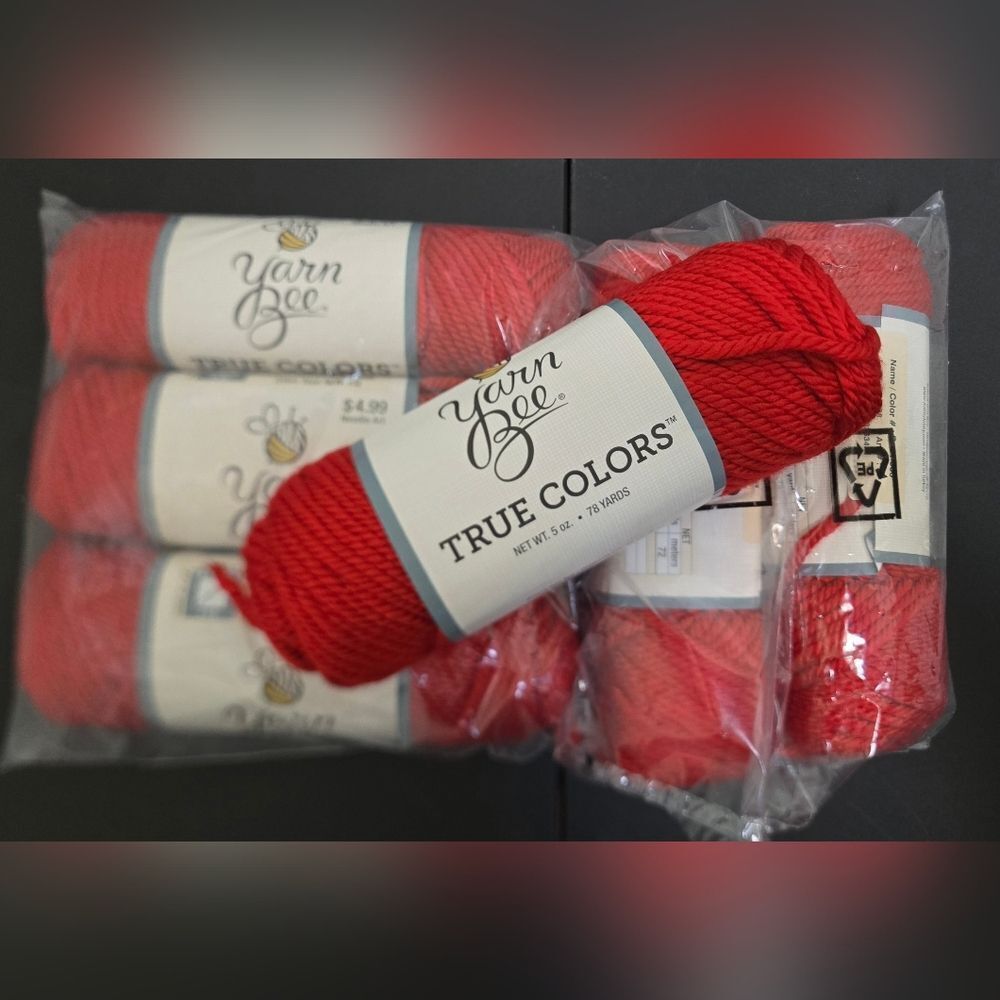 🎄🎄🎄 Yarn Bee True Colors Red Yarn 6 NEW SKEINS